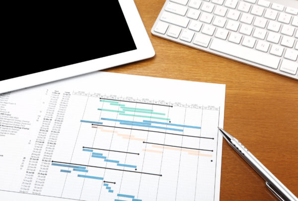 Working desk with project gantt chart Working desk with project gantt chart